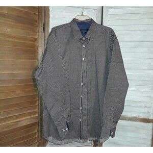 BUGATCHI Men's Button Down Shirt Size XXL SHAPED FIT Gingham Red Pin Stripes